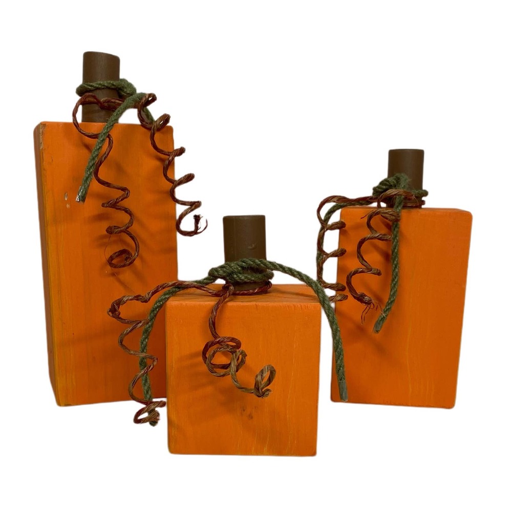 Set of 3 Primitive Handmade Wooden Pumpkins 0548